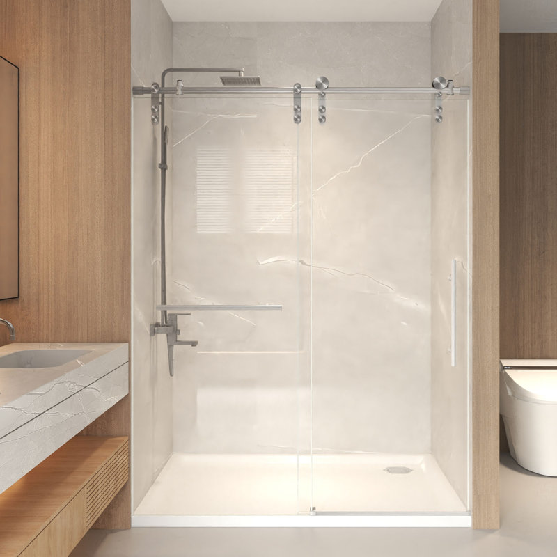 50-54-inch Brushed Nickel Stainless Steel Frameless Sliding Shower Door, Brushed Nickel