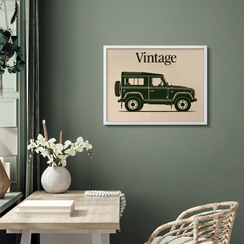 Vintage SUV Framed Wall Art Prints - Classic off-road vehicle for office, H 11 po x l 14 po, Blanc
