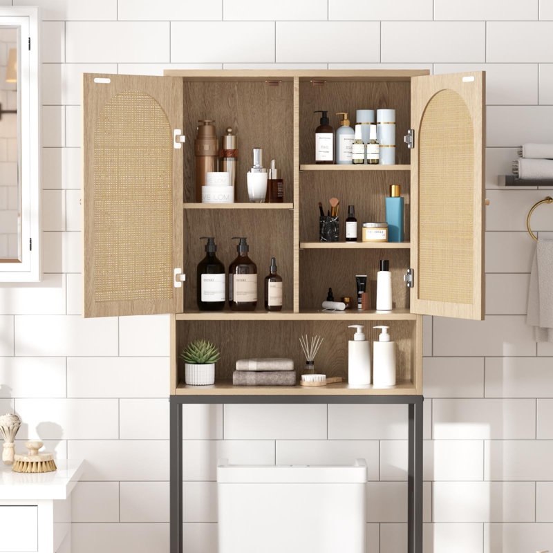 Armoire en rotin au-dessus de la toilette avec support en métal