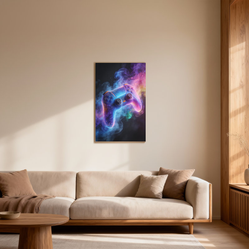Abstrait, lumineux, contrôleur, cosmique, fumée, couleurs vibrantes, design dynamique, jeu artistique, H 18 po x l 12 po
