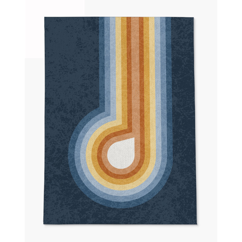 Tapis de chaise rectangulaire droit Feremo, H 36 po x l 60 po, Bleu / rouille / beige