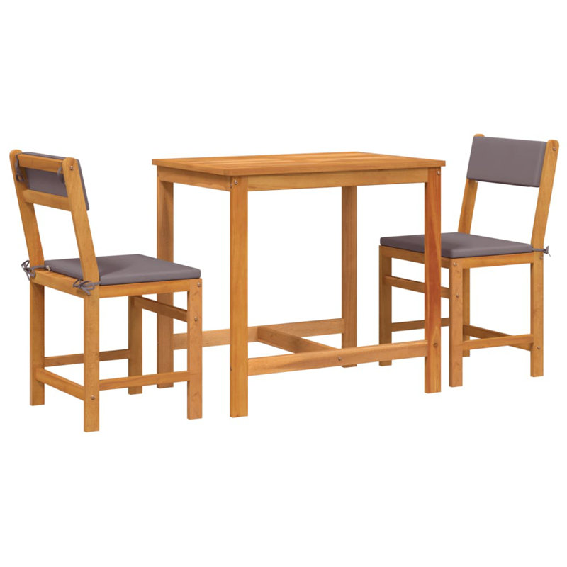  Ensemble de balcon avec coussin gris foncé, bois naturel