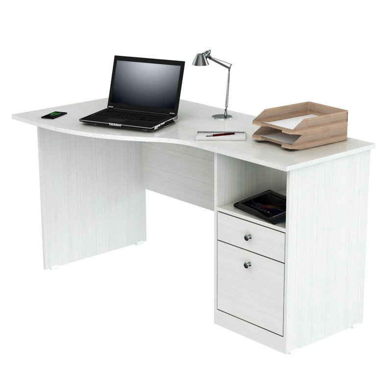 Bureau d'ordinateur blanc avec deux tiroirs Grigor