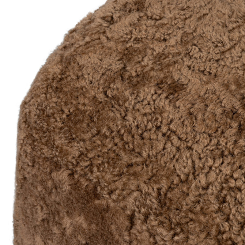 Bilbury Oval Ottoman-Taupe Shearling, Terra Brown Parawood, Amber Genuine Fur