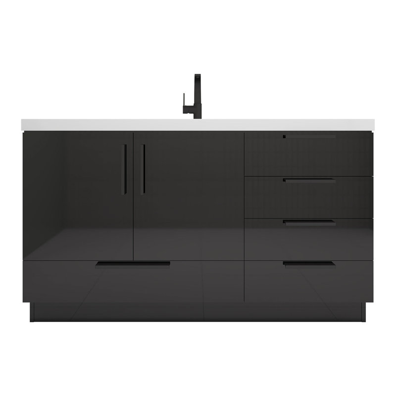 Madrille 60S" Free Standing Vanity With Acrylic Sink, Black