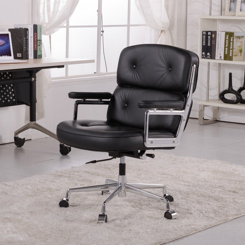 Fauteuil de direction ergonomique à dossier moyen avec support lombaire, Noir, Chrome