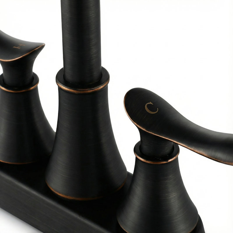 Robinet de salle de bain à poignée double 4 po avec ensemble de bonde 4 po, Bronze frotté à l'huile