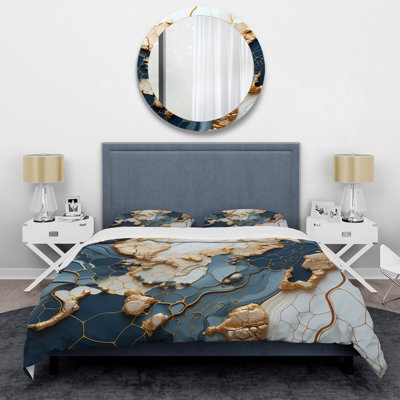 Ensemble de housse de couette Blue And Gold Marble River III - Abstract