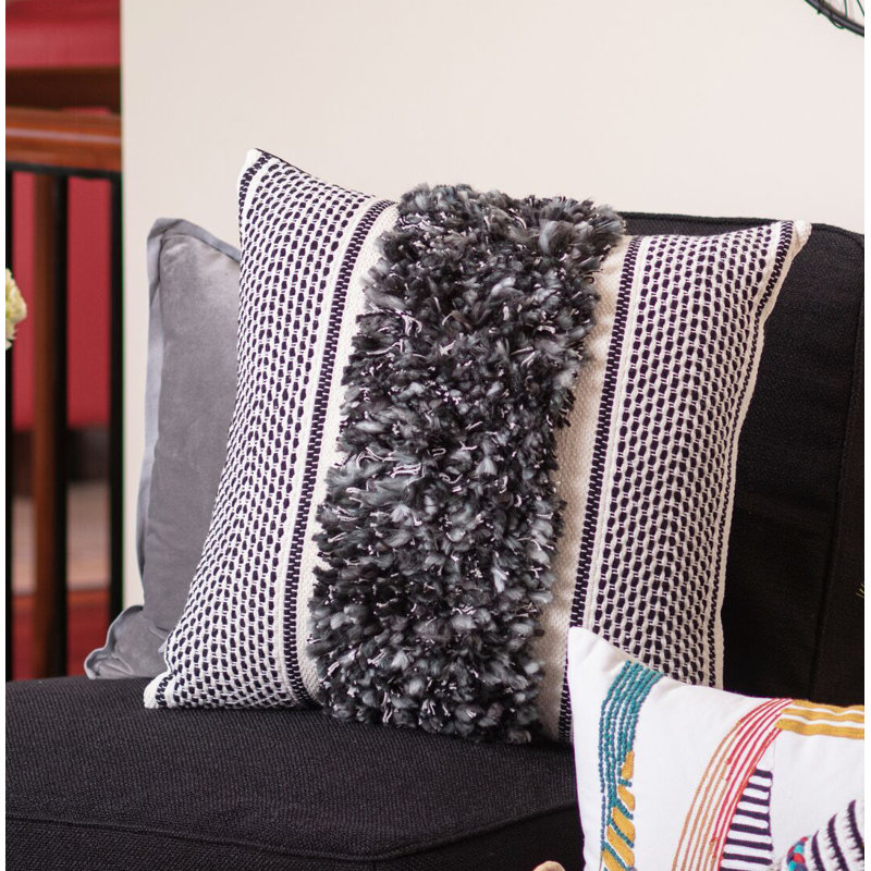 Housse et insert de coussin en coton Chieftan, Gris / noir