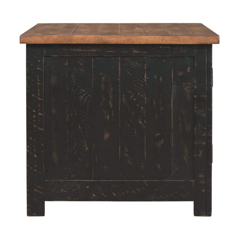 Valebeck Vintage Black and Brown Rectangular End Table with Interior Shelves