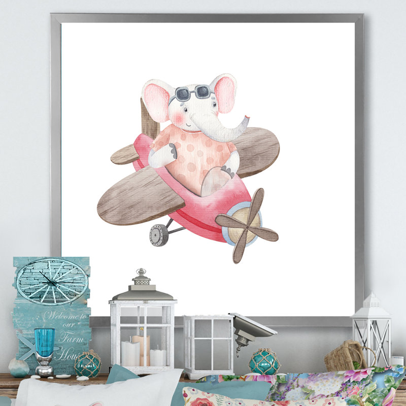 Mignon enfants éléphant volant, L 16 po x H 16 po x P 1 po, Cadre photo argenté