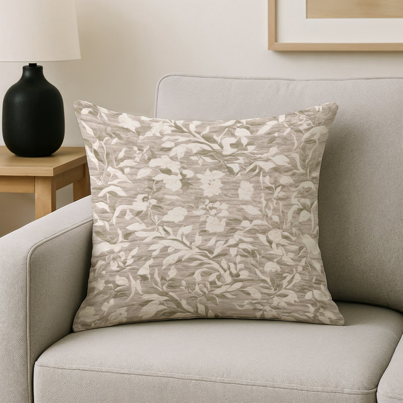 Coussin décoratif intérieur et extérieur Modern, Beige abstrait 12, Carré 16 po