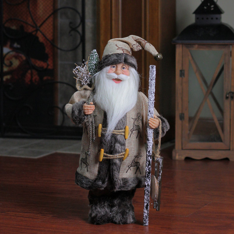 Figurine de père Noël rustique 16,5 "avec traîneau en bois et cadeaux