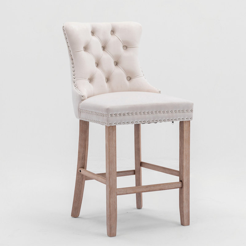 Upholstered Barstools Set Of 2, Beige, Natural