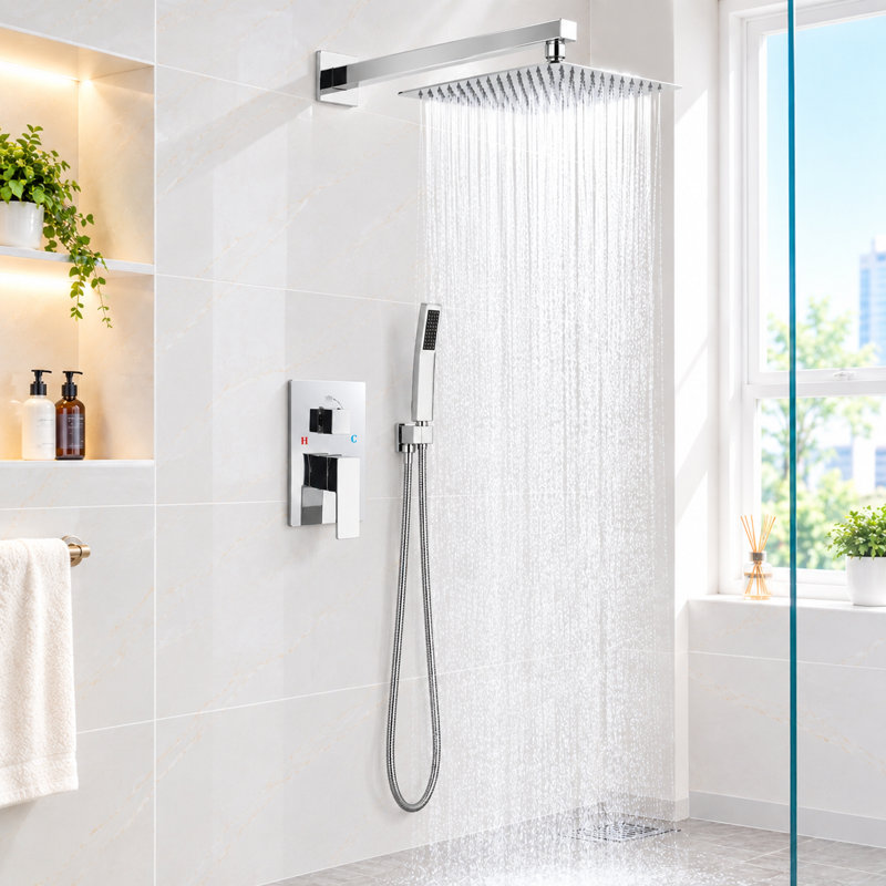 8000-10Inch Shower Faucet Shower System With 10 Inches Rain Shower Head And Handheld Spray, Polished Chrome