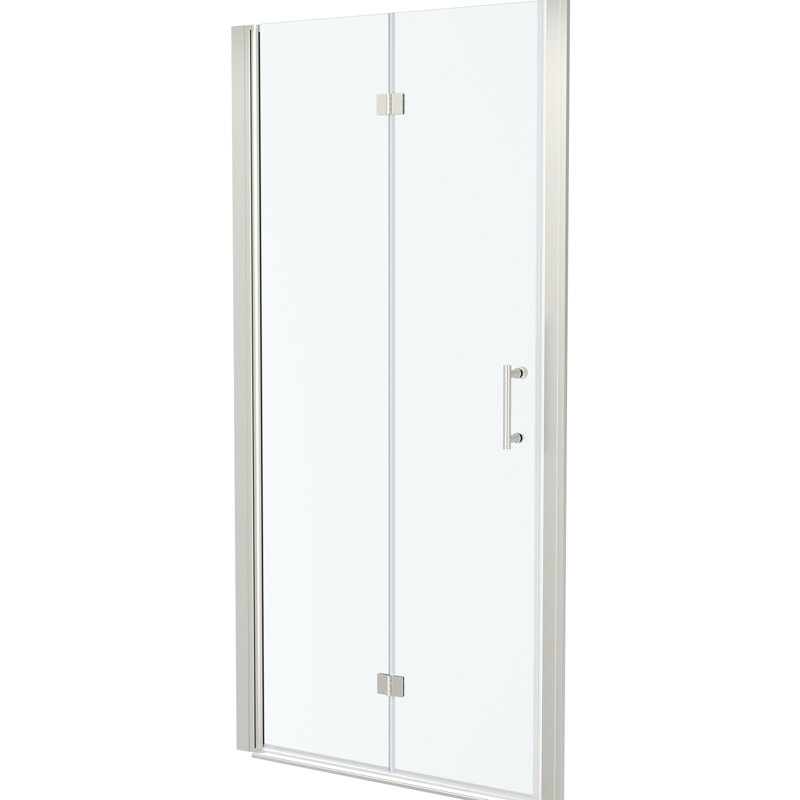Porte de douche pliante en verre trempé de 36 po x H 72 po en nickel brossé -, optimisant l'espace, élément réglable pliable avec extension, cadre