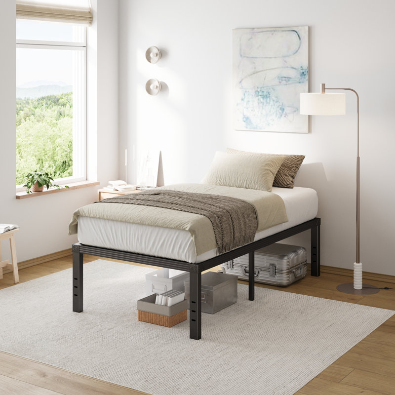 Heavy Duty  Metal Platform Bed Frame With Storage, Box Spring Not Required, Noise Free, Twin