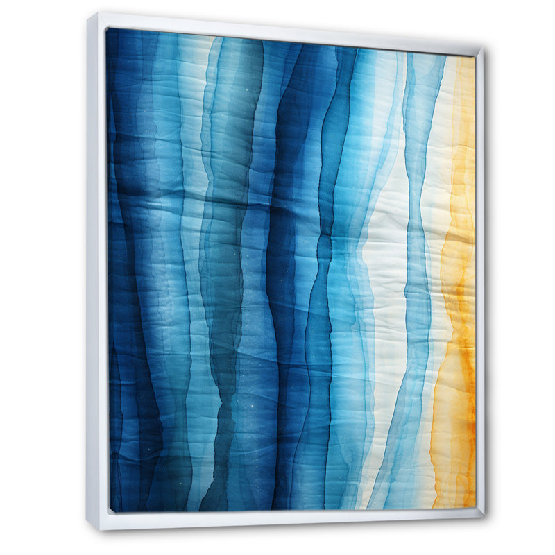 «Vertical Sunset», aquarelle délicate bleue, Cadre flottant blanc, H 20 po x l 12 po x P 1 po