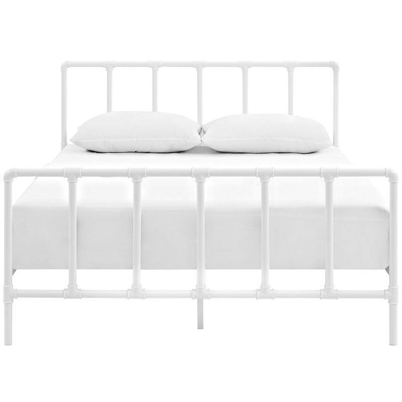 Dower Stainless Steel Bed, White, Queen