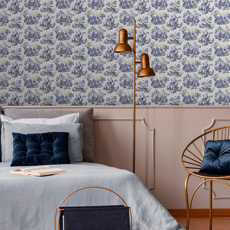Toile De Jouy Wallpaper Country Animal Print Traditional Feature Wall Red Navy, Blue