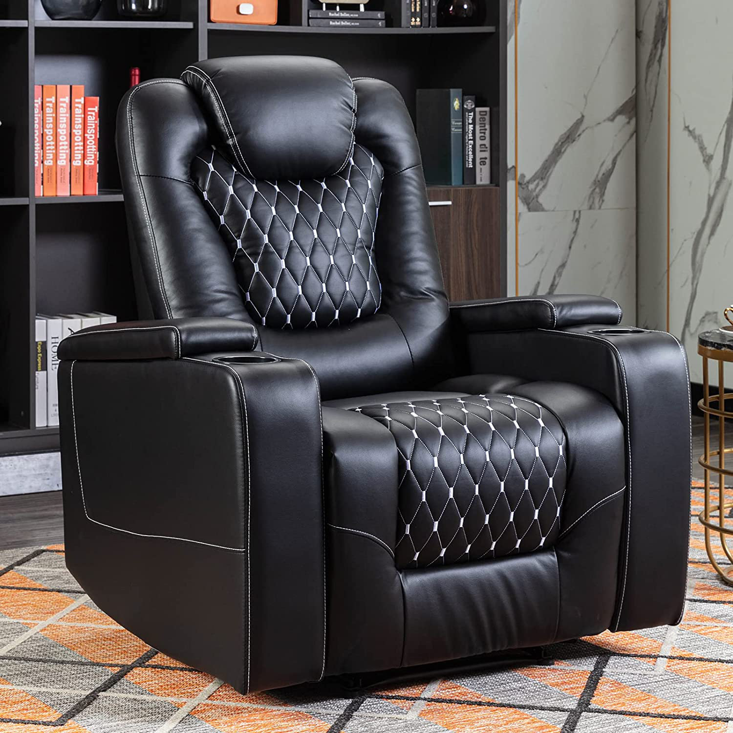 Dropship Set Of Two Wood-Framed PU Leather Recliner Chair Adjustable Home  Theater Seating With Thick Seat Cushion And Backrest Modern Living Room  Recliners; Black to Sell Online at a Lower Price