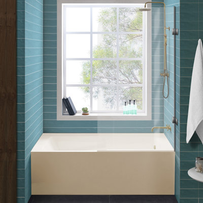 Baignoire d'angle Voltaire 60 po x 32 po avec bonde à droite et tablier, couleur biscuit