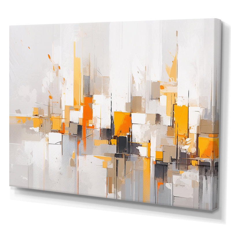 «Gray Yellow Symmetometric Abstract», reproduction sur toile, Toile tendue, H 12 po x l 20 po x P 1 po