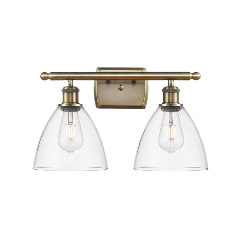 Éclairage pour meuble-lavabo 2 lumières Shauna, Laiton antique, Incandescent, Transparent