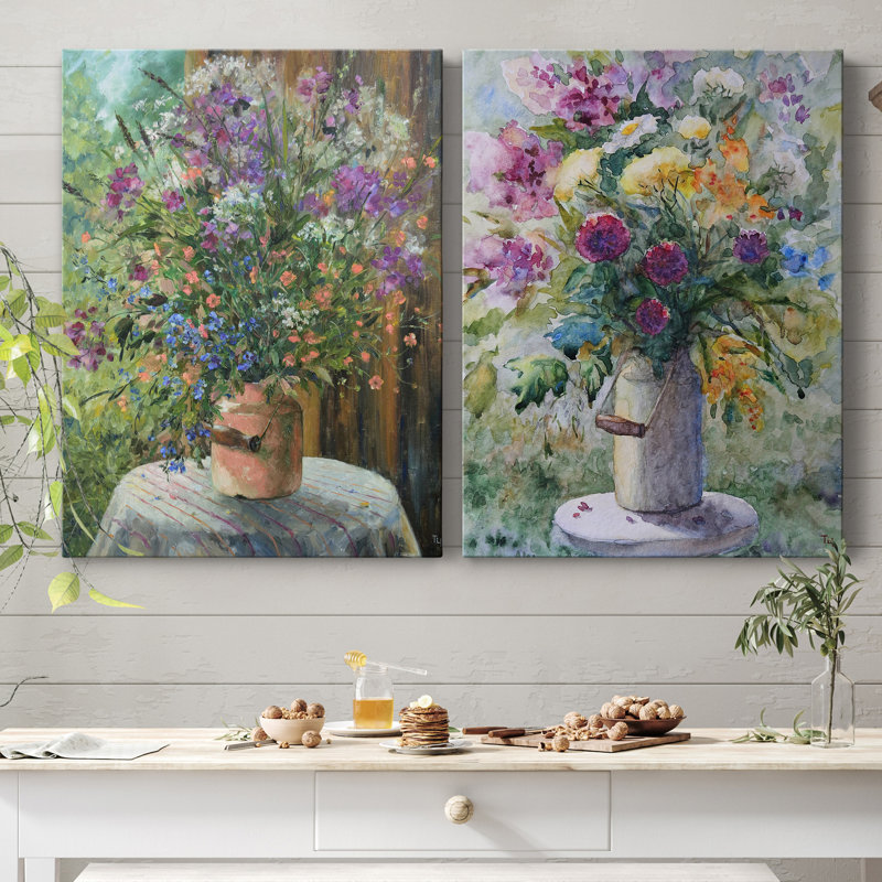 " Farmhouse Bouquet " 2 - Pieces, No Mat, 20" H x 16" W x 1" D, Wrapped Canvas