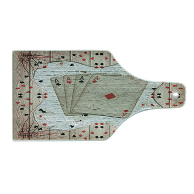 Ambesonne Casino Tempered Glass Cutting Board Lucky Gambling Cards Art Vermilion Charcoal Grey