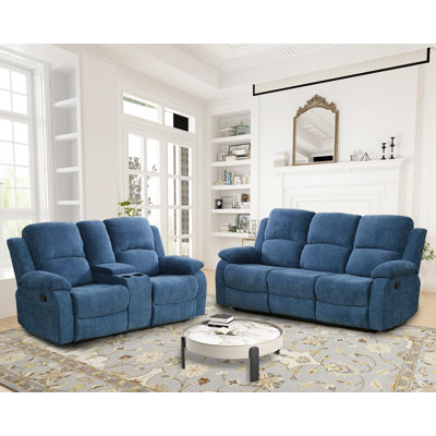 2-Piece Manual Reclining Living Room Sofa Set