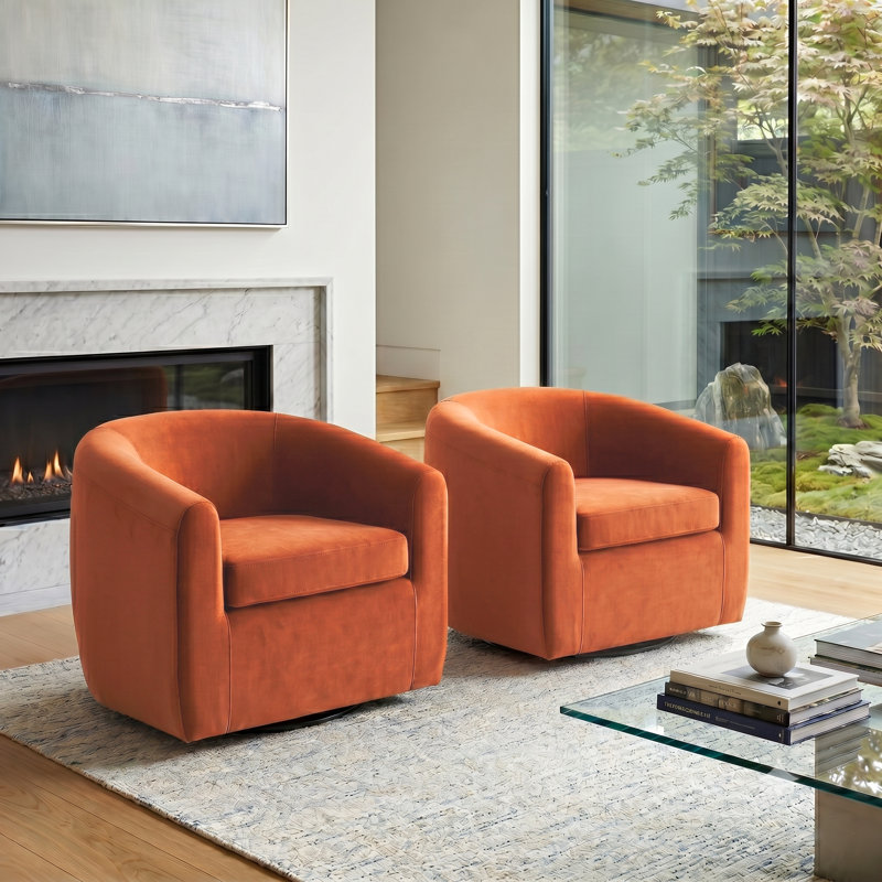 Richard  Upholstered Velvet Swivel Barrel Chair, Orange