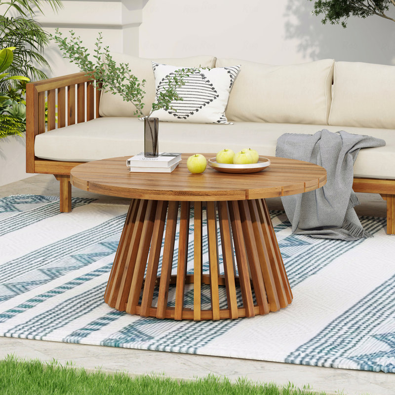 Table basse d'extérieur en bois d'acacia, ronde, Teck