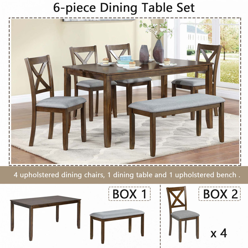 6 Piece Kitchen Dining Set, Walnut
