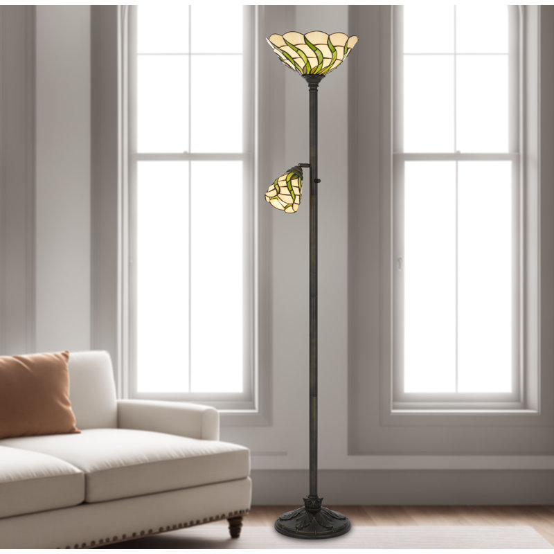 Lampe sur pied noir mat de 180 cm de hauteur avec abat-jour Tiffany et lampe de lecture