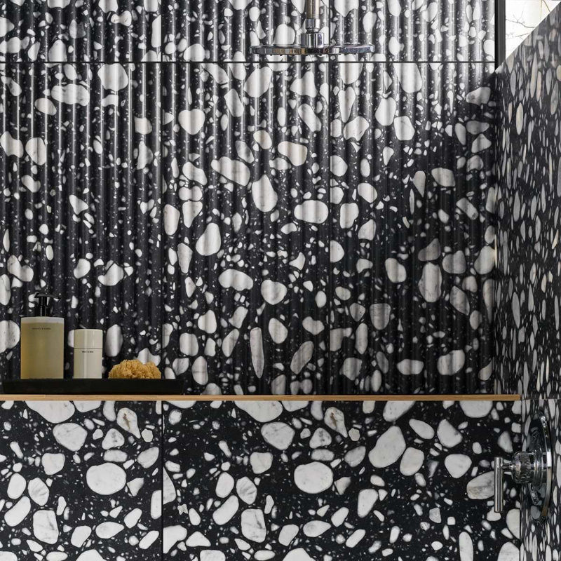 Terrazzo Italy Fluted Honed Terrazzo Tile, Sacra Nero Black/White