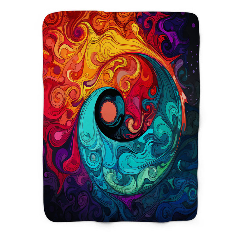 Couverture moderne en sherpa de qualité supérieure Yin Yang Fusion, Lit simple