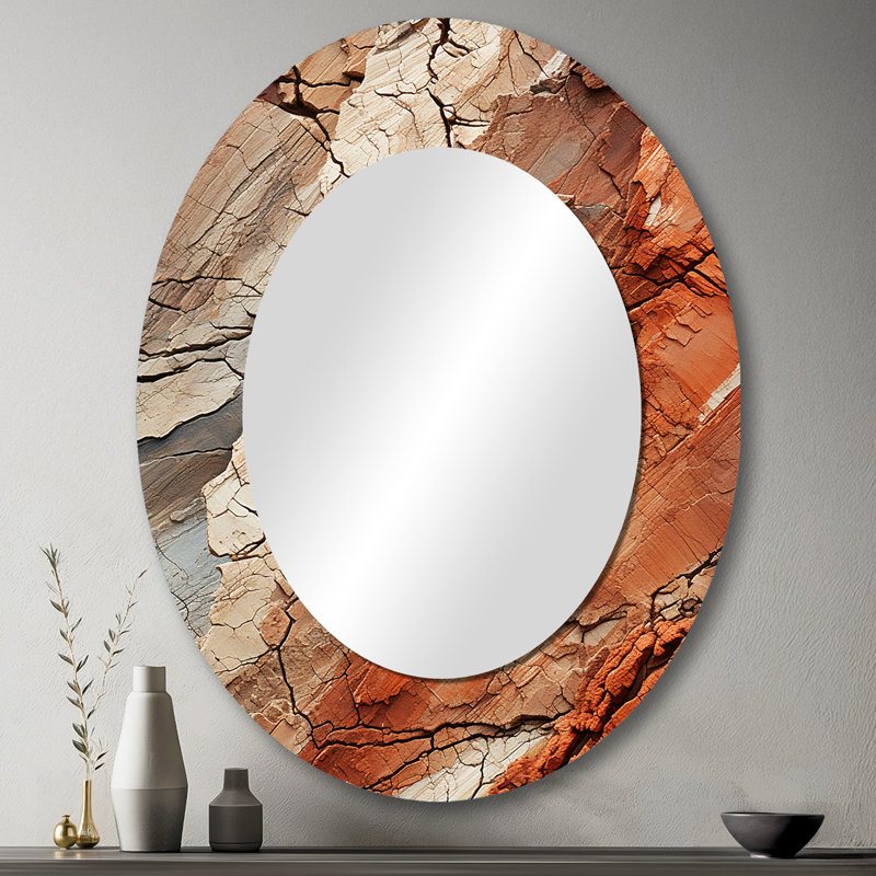 Miroir mural moderne Earth Minimalist Fossils III - Orange, H 43 po x l 33 po