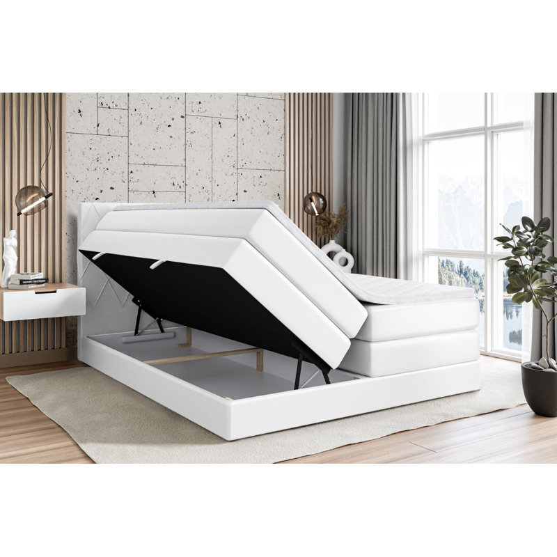 Bugra Bed with Mattress, 120cm W x 200cm D, White