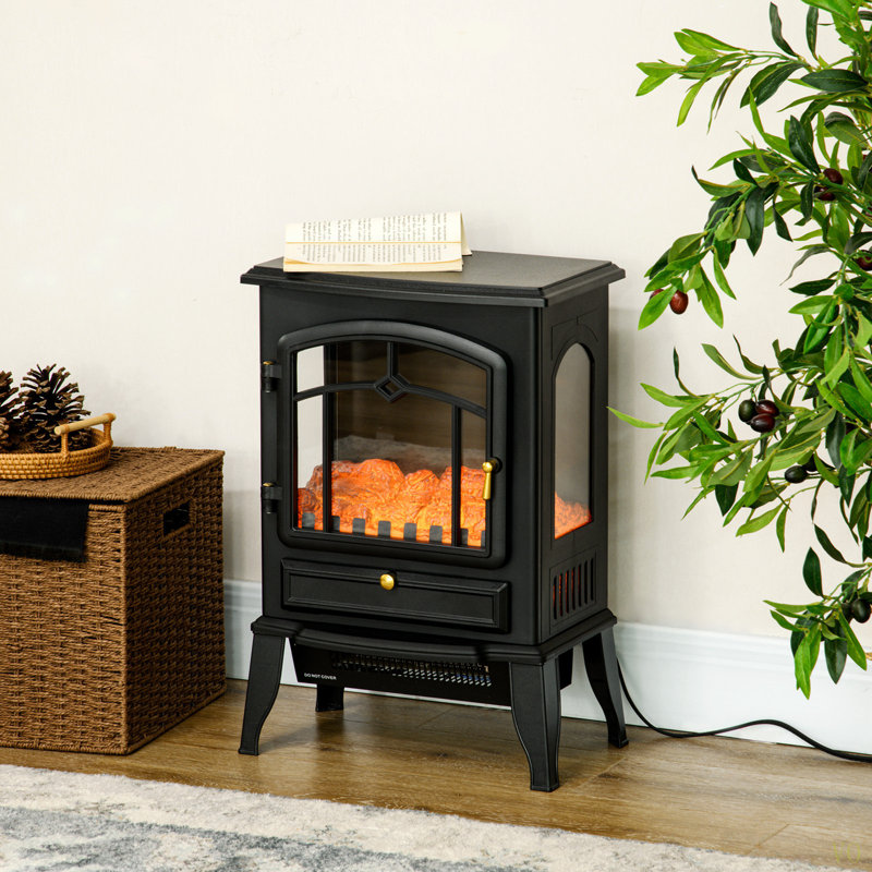 Poêle électrique, foyer autoportant de 22 po avec flamme réaliste à 3 côtés, protection contre la surchauffe, température réglable, portable, 750 W / 1 500 W