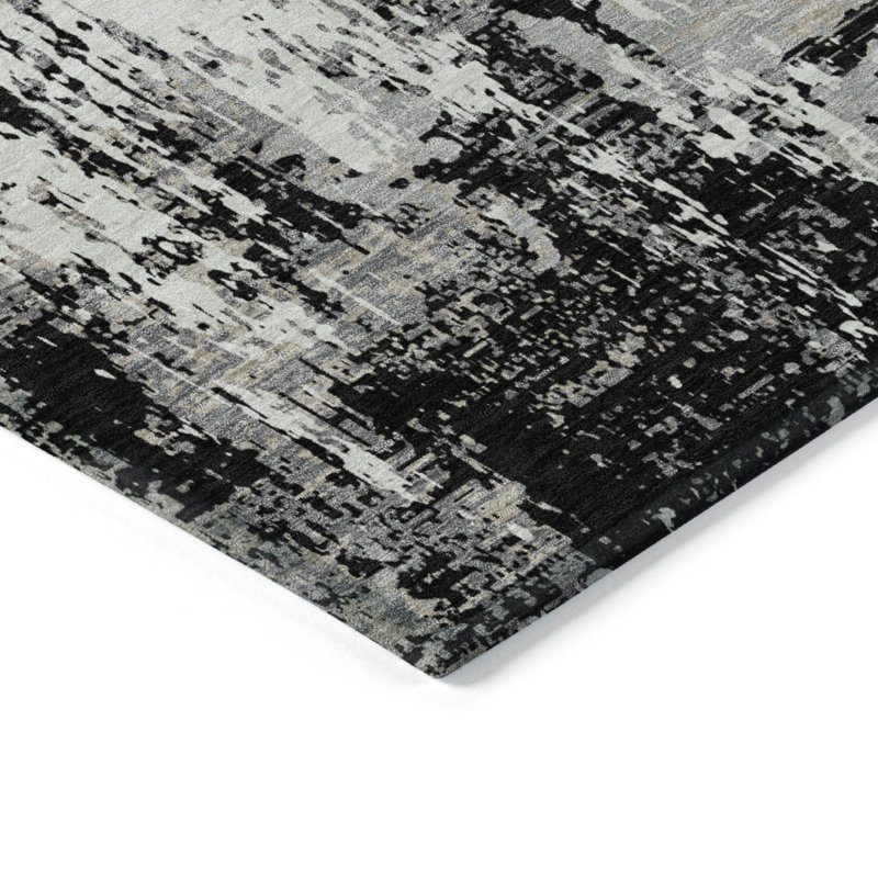Tapis noir et gris intérieur lavable abstrait 9 pi x 12 pi
