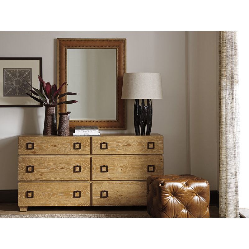 Los Altos Transitional 35"x46" Bronze Leather & Wood Mirror