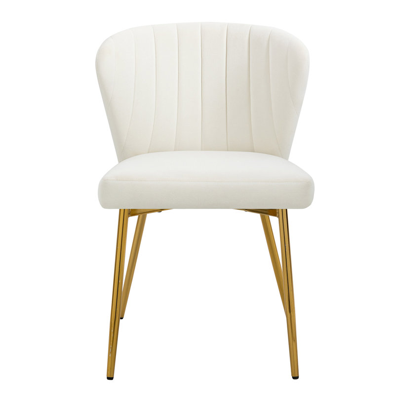 Chaise d'appoint 4 pièces en velours capitonné blanc avec pieds en métal, Blanc