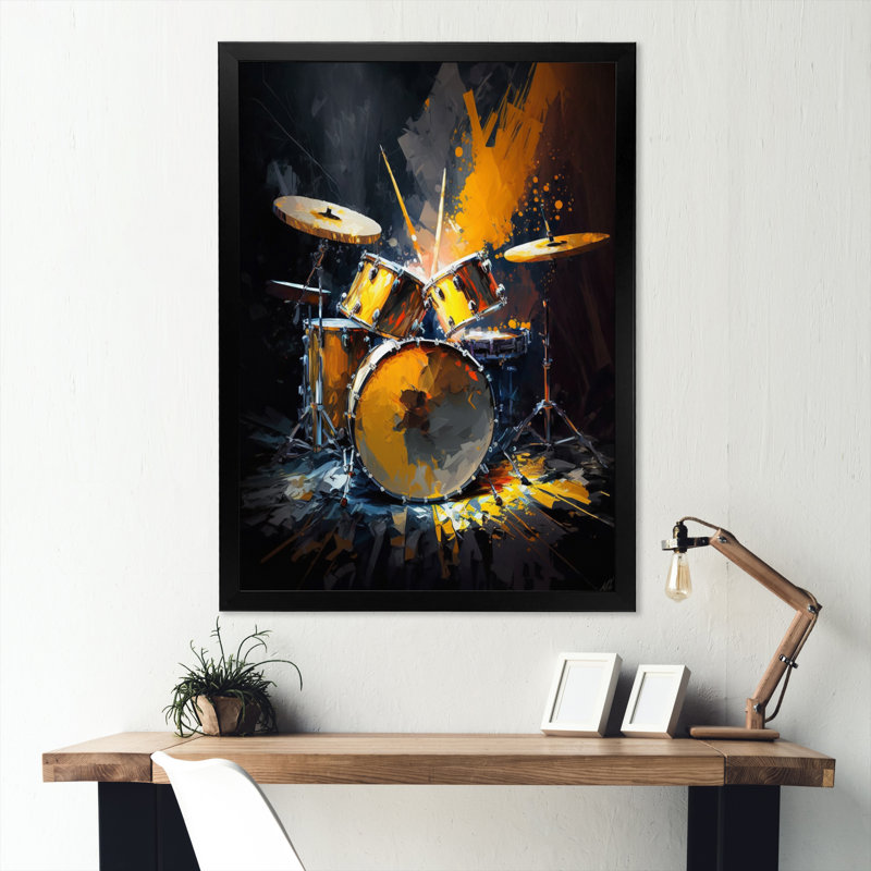 Drums On Stage I - musique sur toile, Impression noire sur toile encadrée, H 20 po x l 12 po x P 1 po