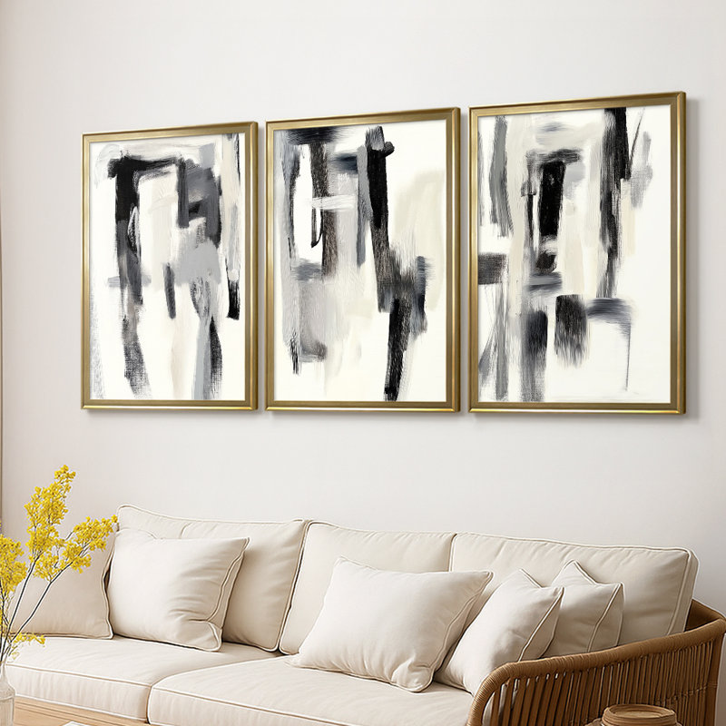 ABSTRACT Series DCC-III - Toile tendue avec châssis sur mesure - 3 pièces, H 21 po x l 30 po, Doré