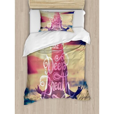 Woman on Tranquil Summer Beach Meditating Om Peaceful Calm Sunset Motivation Phrase Duvet Cover Set -  Ambesonne, nev_37558_twin