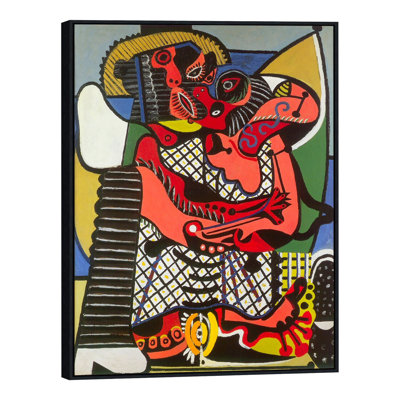 Encadré sur toile, "The Kiss" par Pablo Picasso, art mural, décorations de bureau à domicile (cadre noir, 24 po x 32 po)
