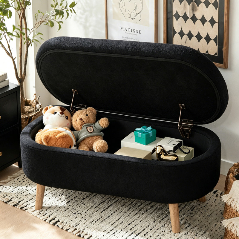 Banc de rangement avec repose-pieds ovale, Noir