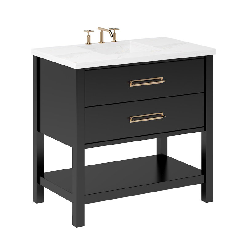 Kiawah Two-Drawer Single Bath Vanity, Noir, Satin Gold, 48"