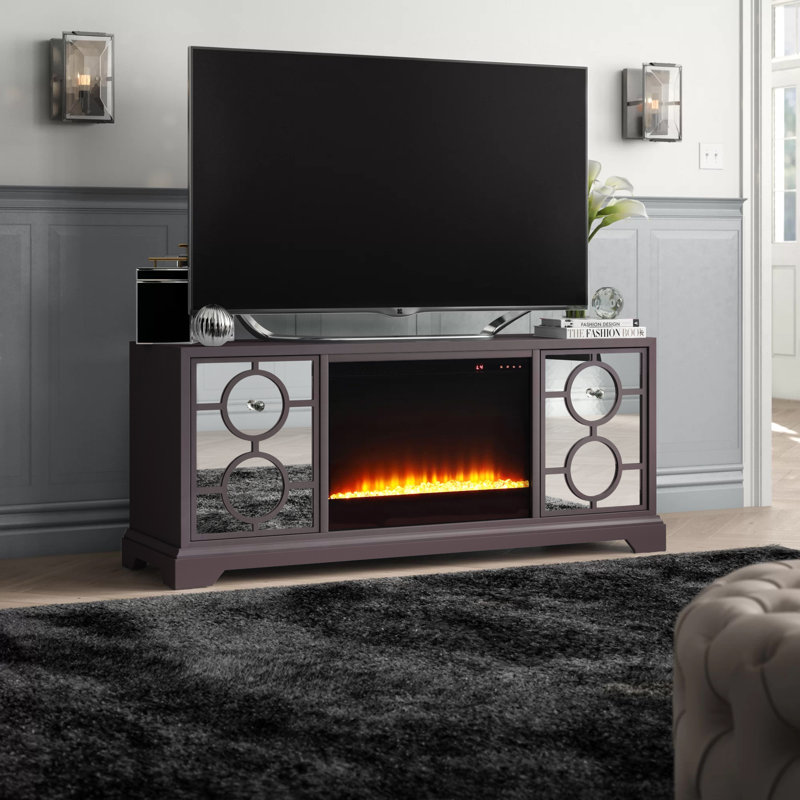 McMillian Unfinished TV Stand for TVs up to 70" with Fireplace Included, Dark Walnut